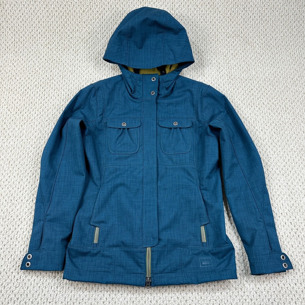 REI Jacket Womens Small Dark Teal Softshell Hooded Full Zip Utility Hiking Coat